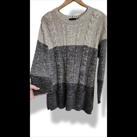 🌿Jeanne Pierre Women's XL Cable Knit Sweater Colorblock Grey Ivory Pockets - Picture 5 of 12